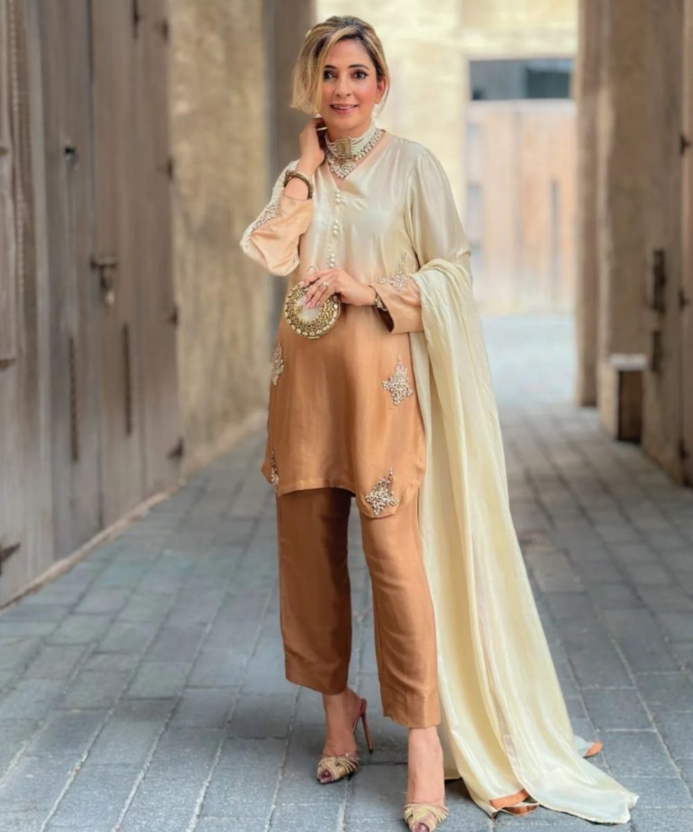 Dusky brown ombre raw silk