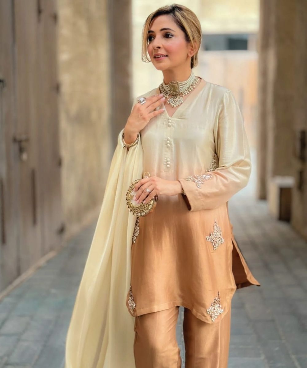 Dusky brown ombre raw silk