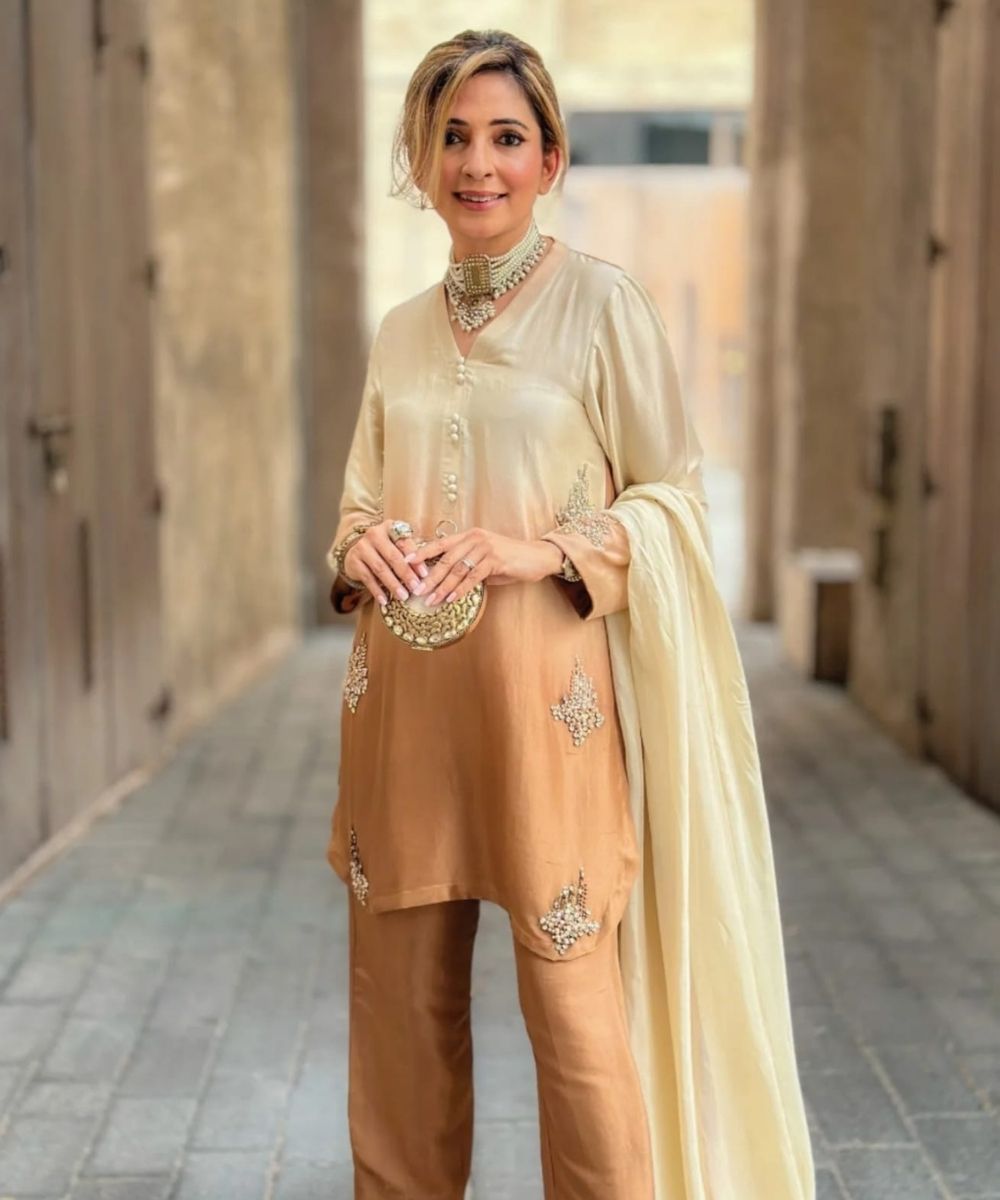 Dusky brown ombre raw silk