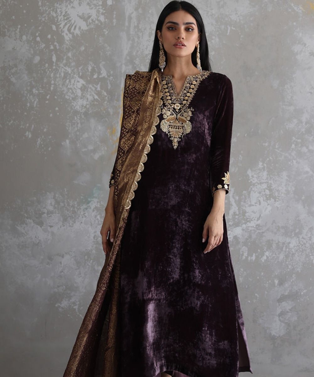 Zari purple velvel suit