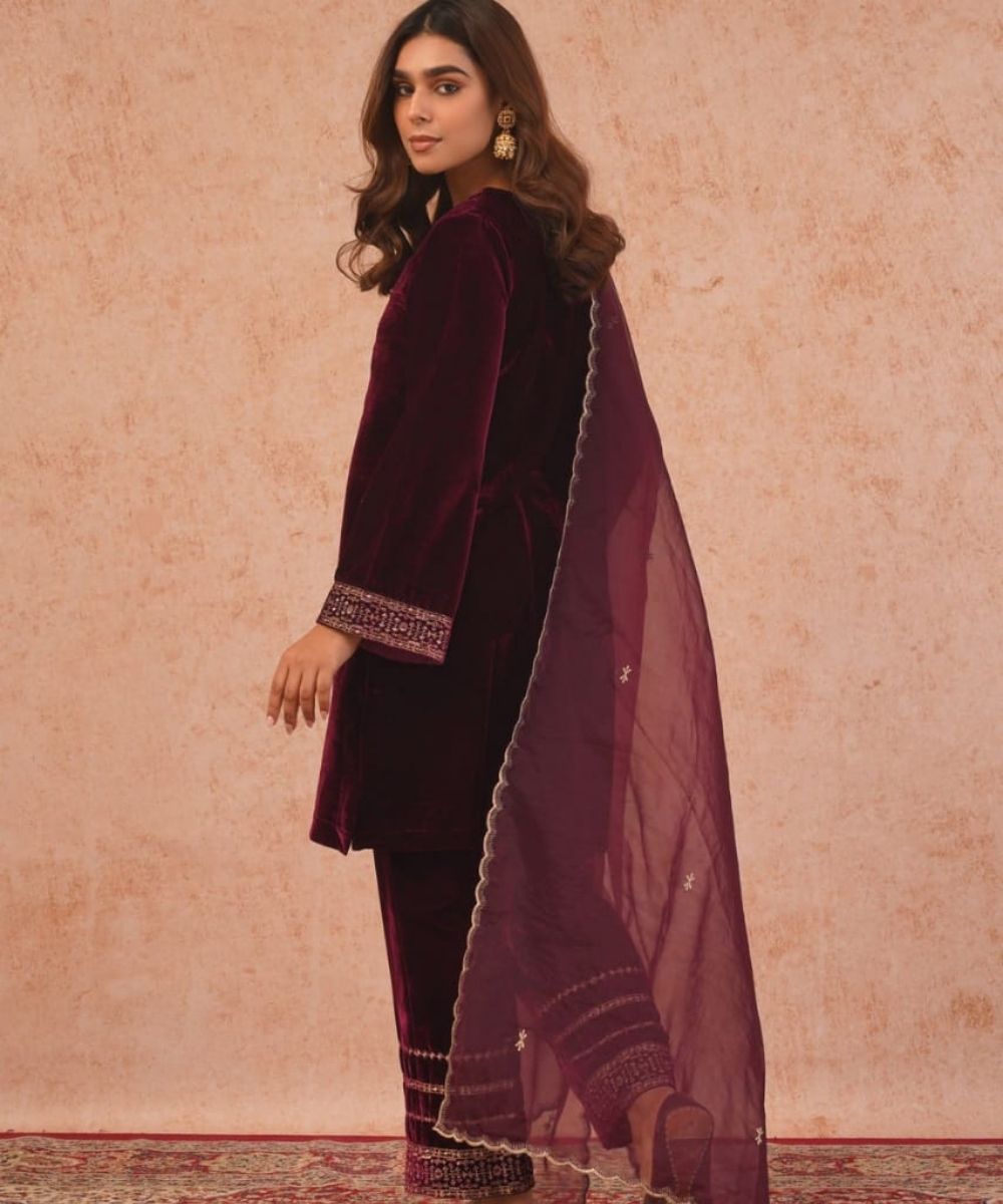 Wine Velvet Suit Set