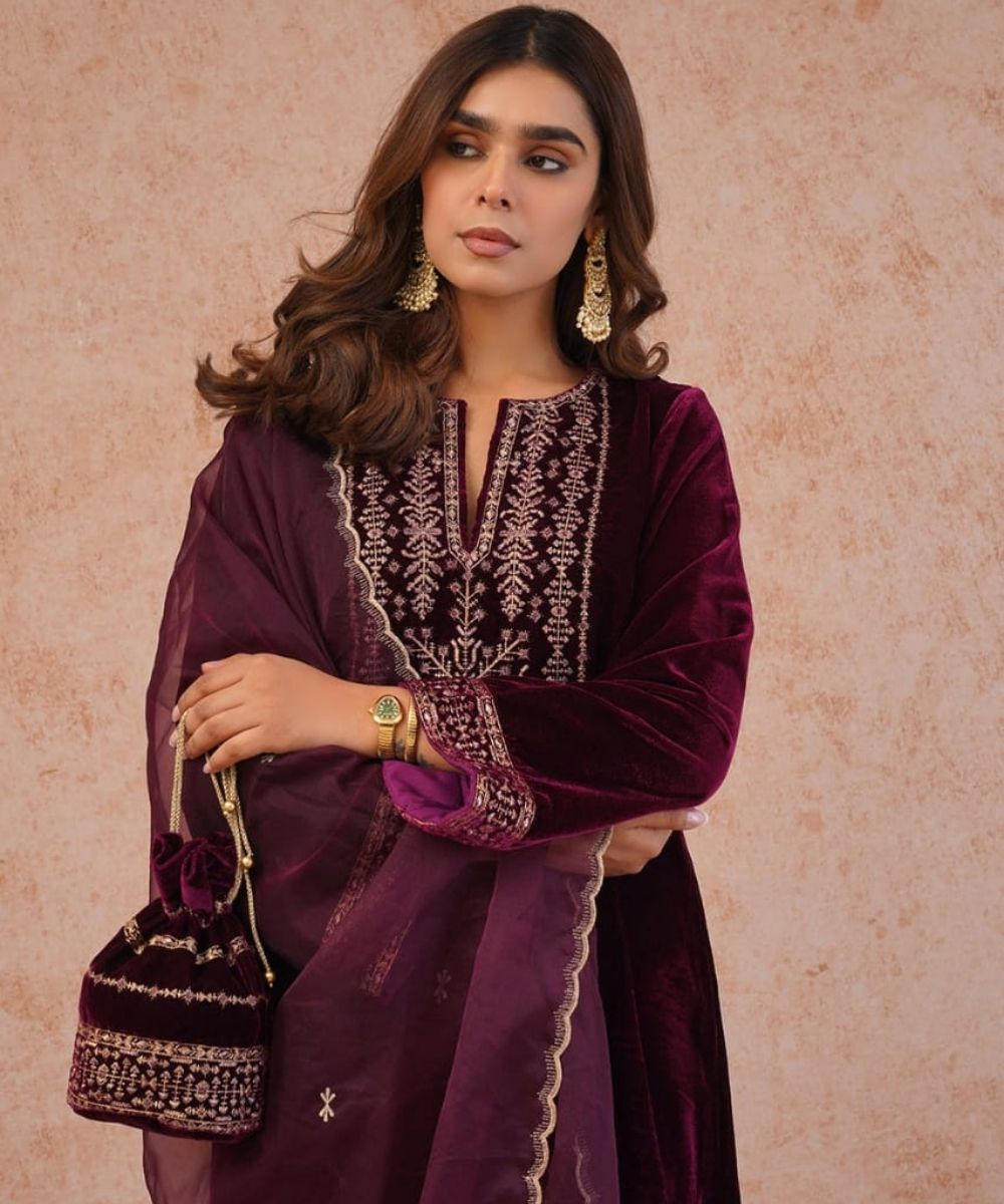 Wine Velvet Suit Set